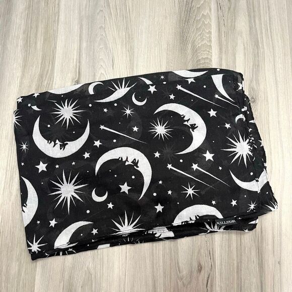 Killstar Accessories - KillStar Scarf Women’s OS Black and White Celestial Moon Print Lightweight
